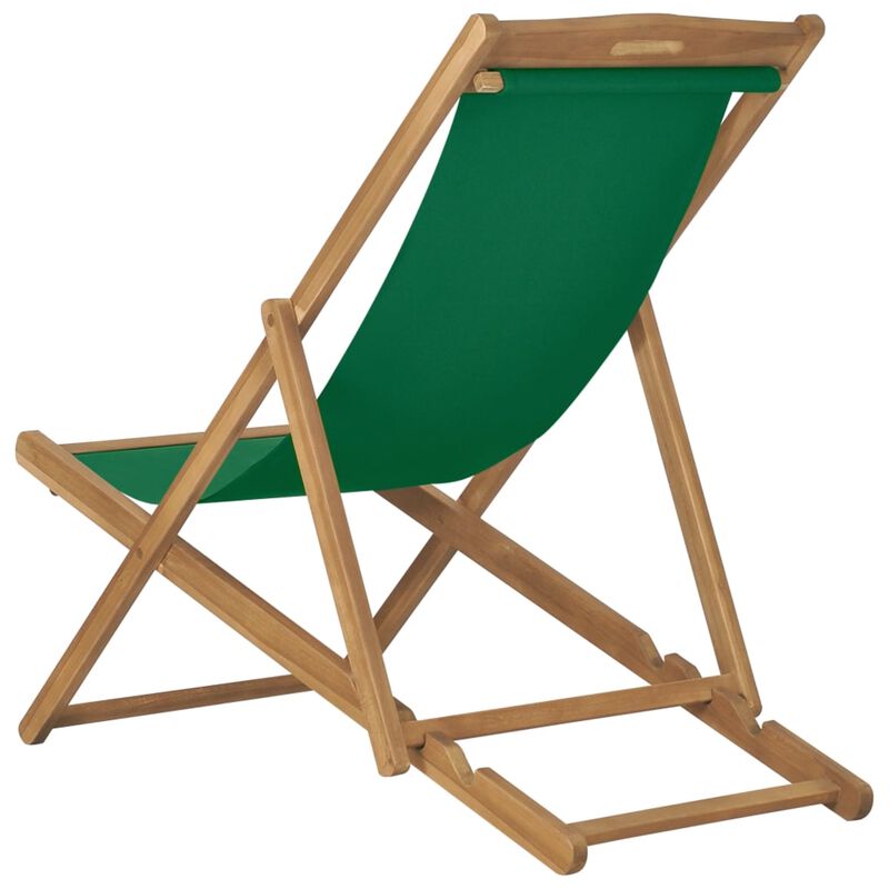 vidaXL Folding Beach Chair Solid Teak Wood Green