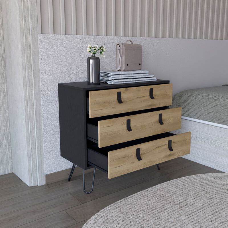 Huna Hairpin Legs Dresser with 3-Drawer Storage-Black / Macadamia