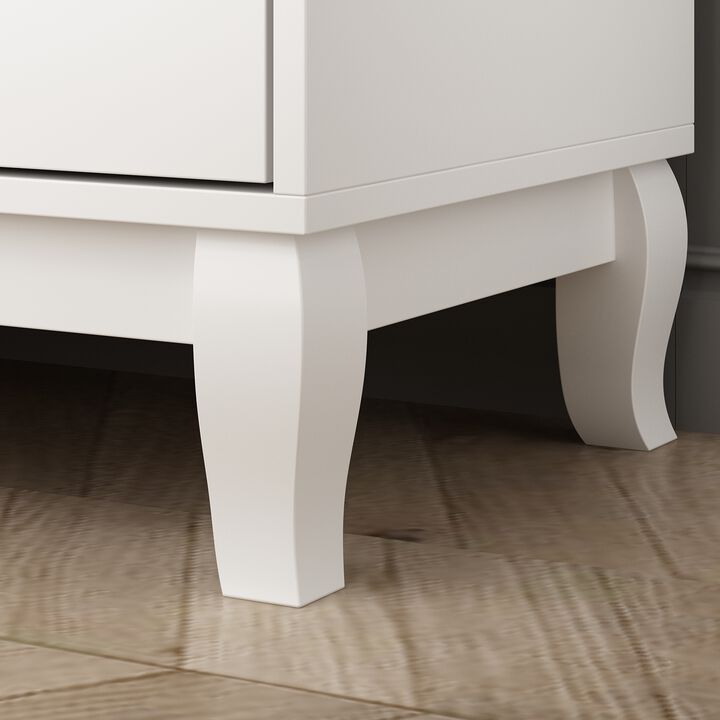 White Wooden Accent Storage Cabinet, Dresser, Chest, Vanity, with 6 Large Drawers, for Bedroom, Livingroom
