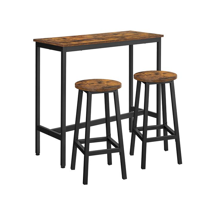 BreeBe Brown & Black Bar Table with 2 Round Stools