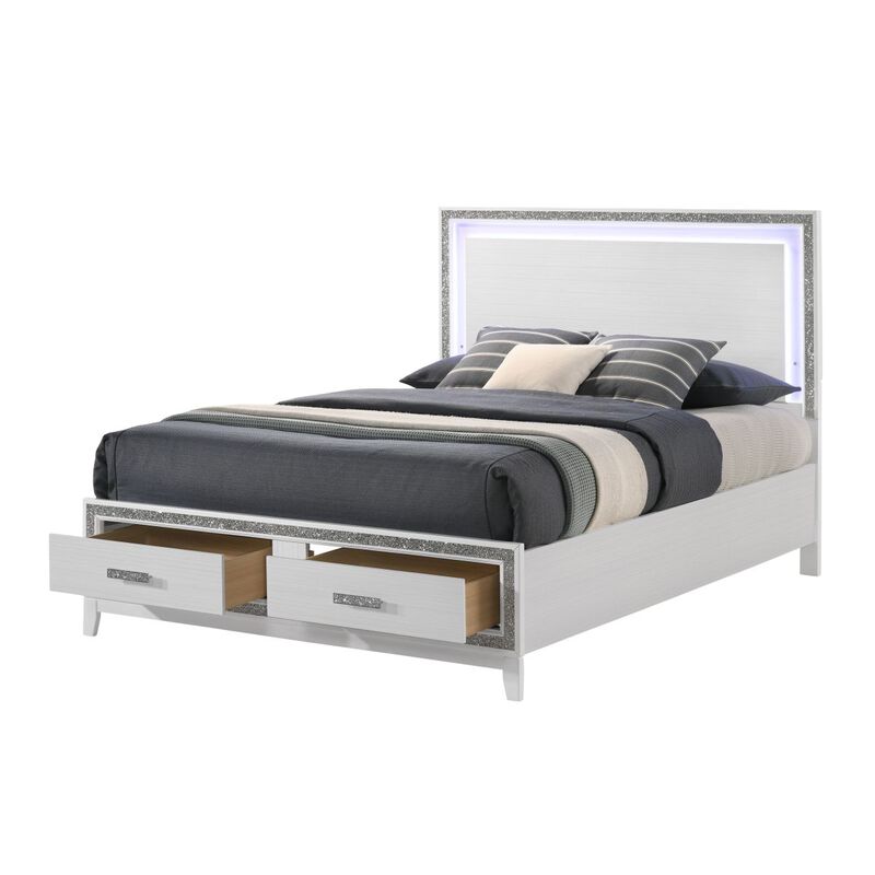 Haiden Queen Bed with Storage LED & White Finish