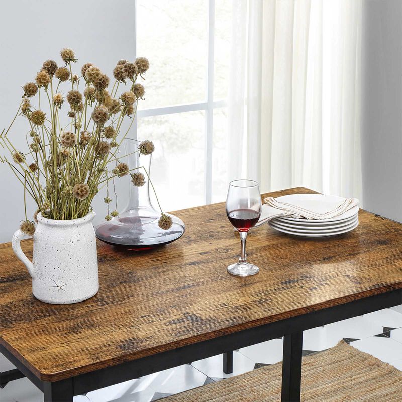 3-Piece Dining Table Set with Benches - Rustic Brown and Black