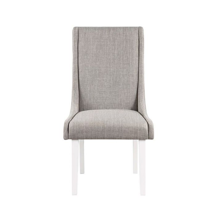 Joyce 25 Inch Side Dining Chair Set of 2, Wingback, Gray Linen, White Wood - Benzara
