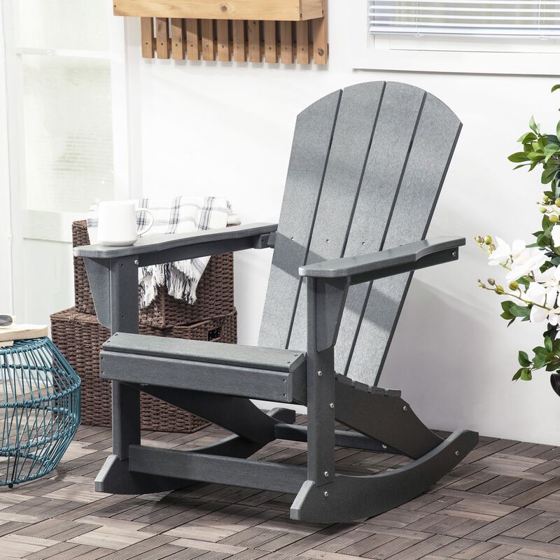 Light Gray HDPE Adirondack Style Rocker Chair: Outdoor Rocking Chair for Porch, Garden, Patio