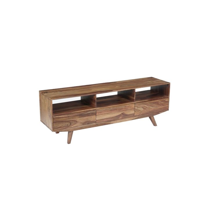 Porter Designs Fusion Solid Sheesham Wood TV Stand, Light Brown