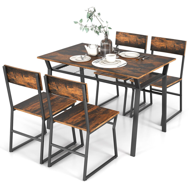 5 Piece Dining Table Set with Storage Rack and Metal Frame
