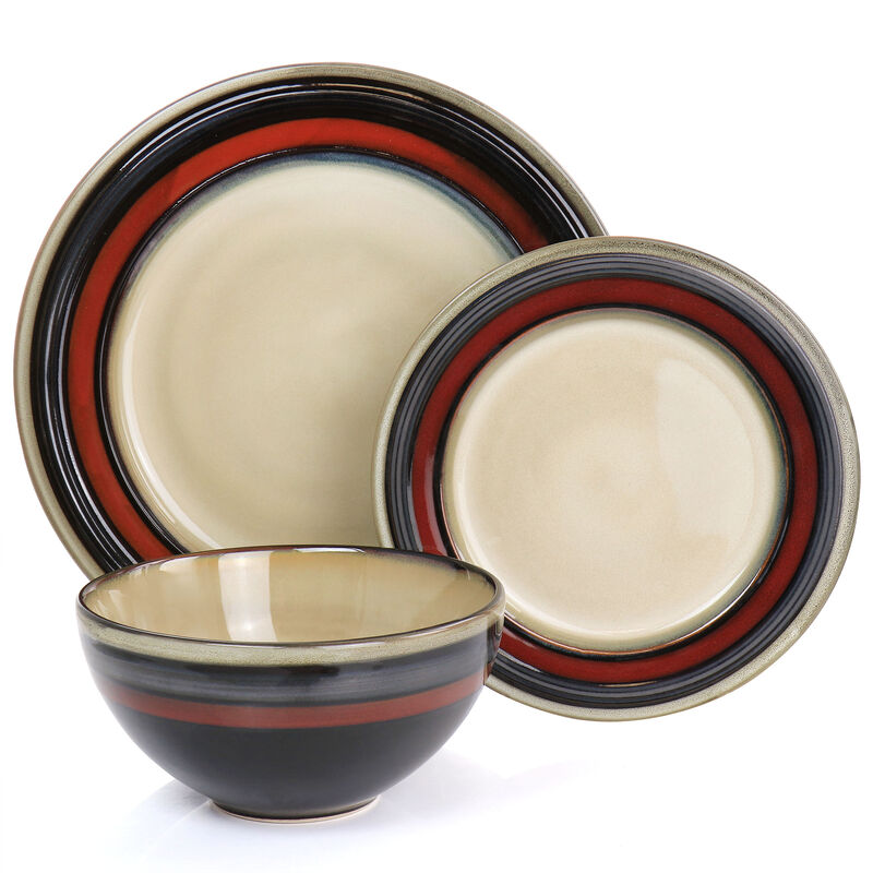 Gibson Elite Everston 12 Piece Stoneware Dinnerware Set in Red and Brown