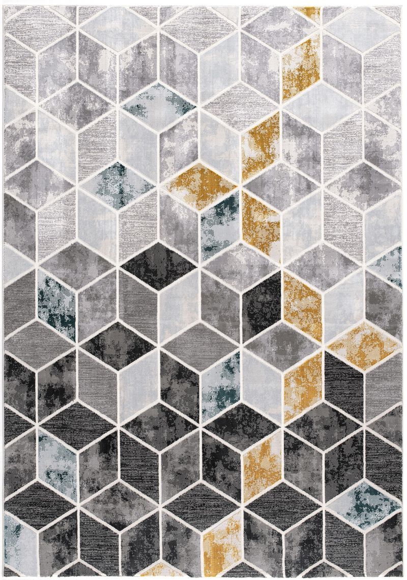 Oasis Contemporary Abstract Geometric Grey Yellow Indoor Area Rug