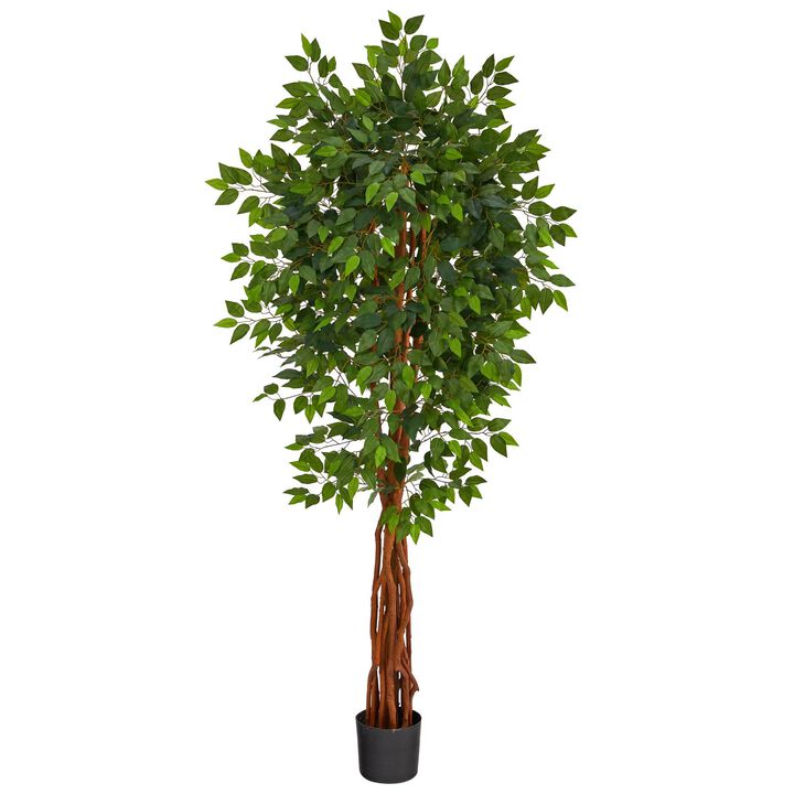 Nearly Natural 6.5-in Super Deluxe Ficus Artificial Tree with Natural Trunk