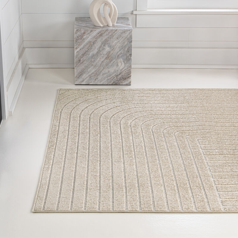 Odense High-Low Minimalist Angle Geometric Beige/Cream 4 ft. x 6 ft. Indoor/Outdoor Area Rug