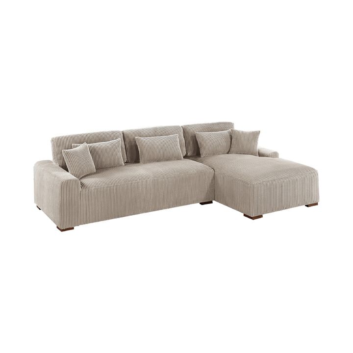 Lio 2pc XL Sectional Sofa with Chaise, 5 Throw Pillows, Brown Corduroy - Benzara