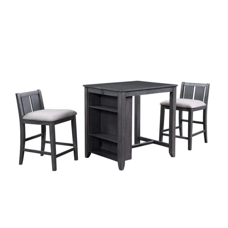 New Classic Furniture Heston 3-pc Wood Storage Counter Set with 2 Chairs in Gray