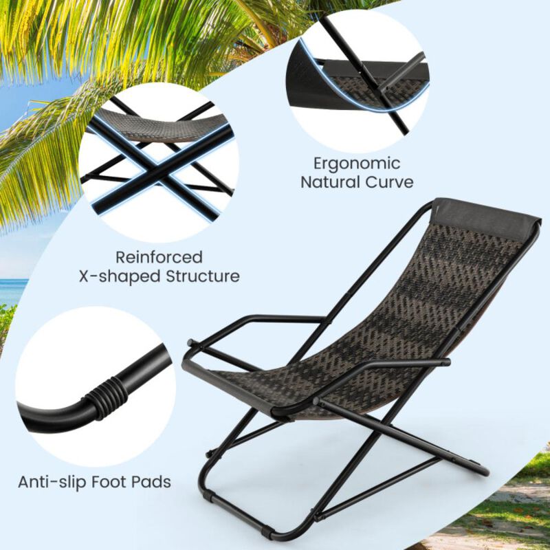 Hivvago Patio PE Wicker Rocking Chair with Armrests and Metal Frame