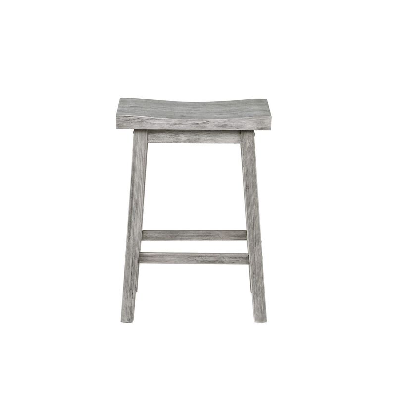 Saddle Design Wooden Counter Stool with Grain Details, Gray-Benzara