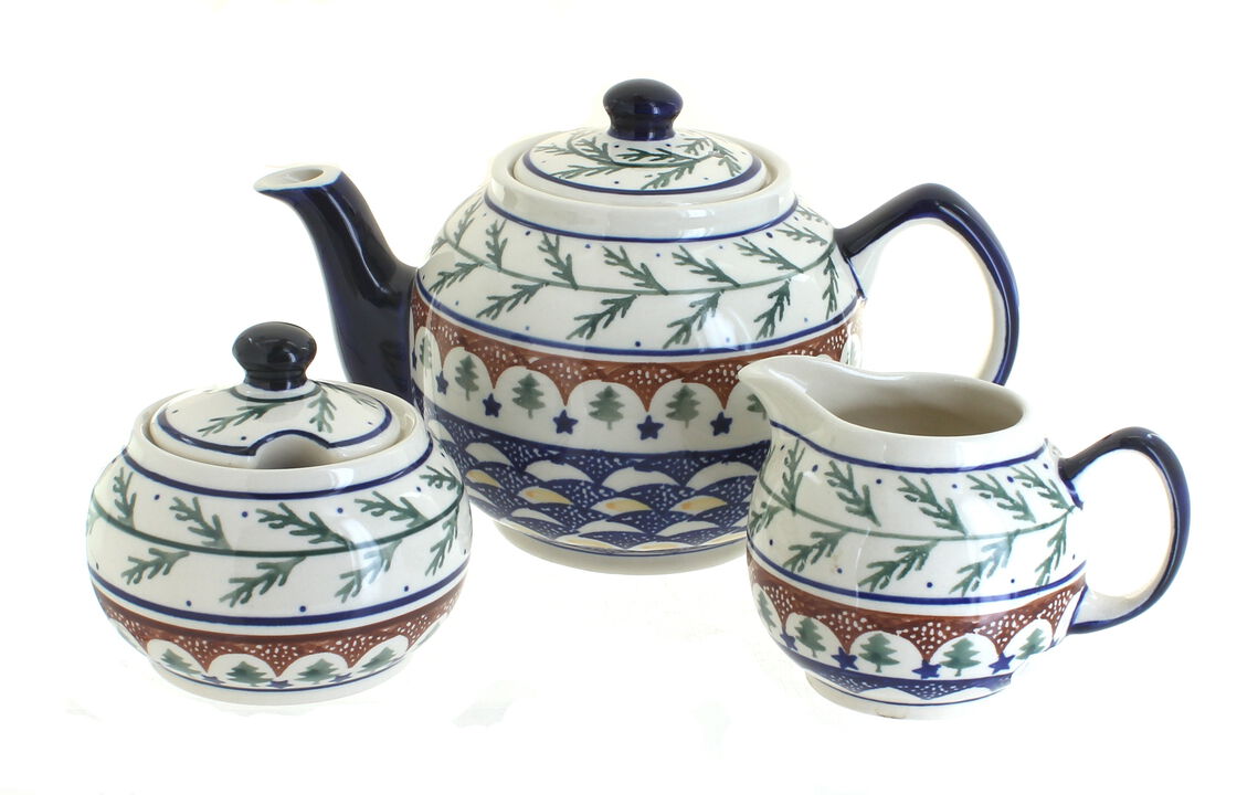 Blue Rose Polish Pottery Nature Three Piece Tea Set