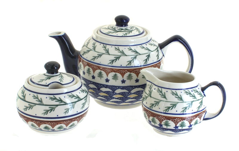 Blue Rose Polish Pottery Nature Three Piece Tea Set