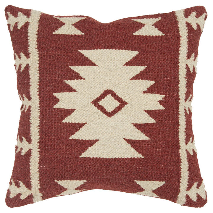 Homezia Red Beige Tribal Woven Down Filled Throw Pillow