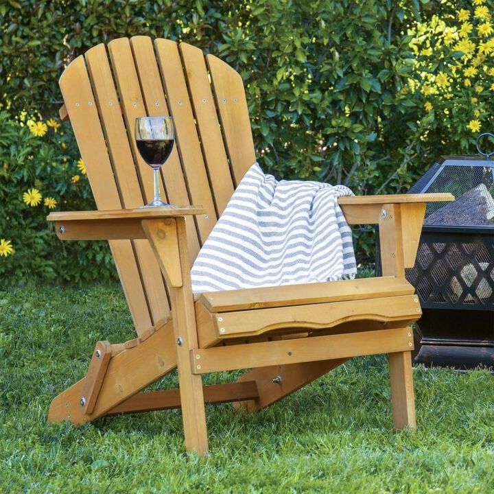 Hivvago All Weather Adirondack Large Foldable Chair Natural Finish