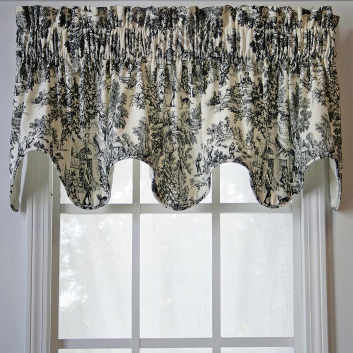 Ellis Curtain Victoria Park Toile High Quality Room Darkening Solid Color Lined Scallop Window Valance - 70 x16", Black