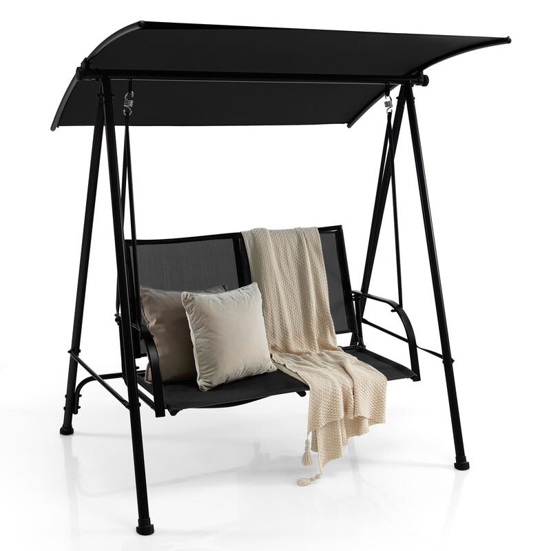 2-Seat Outdoor Canopy Swing with Comfortable Fabric Seat and Heavy-duty Metal Frame