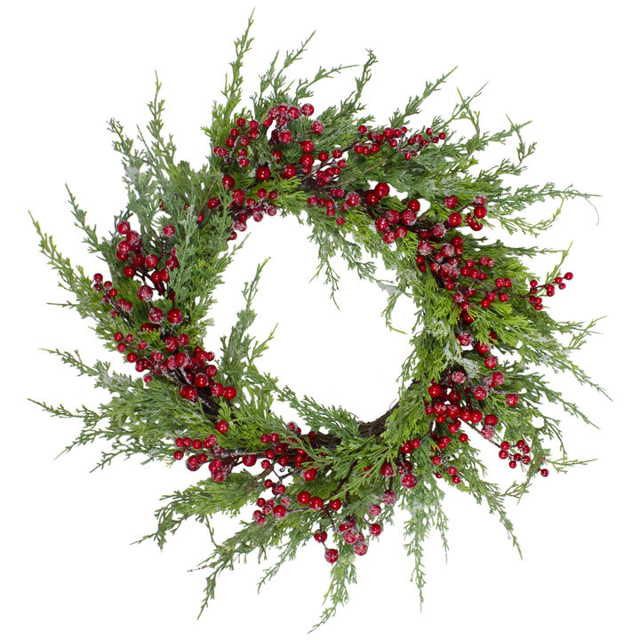 Frosted Red Berries Artificial Christmas Wreath - 26-Inch  Unlit