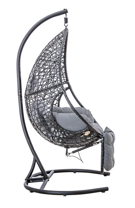 Patio PE Rattan Swing Chair With Stand and Leg Rest for Balcony, Courtyard