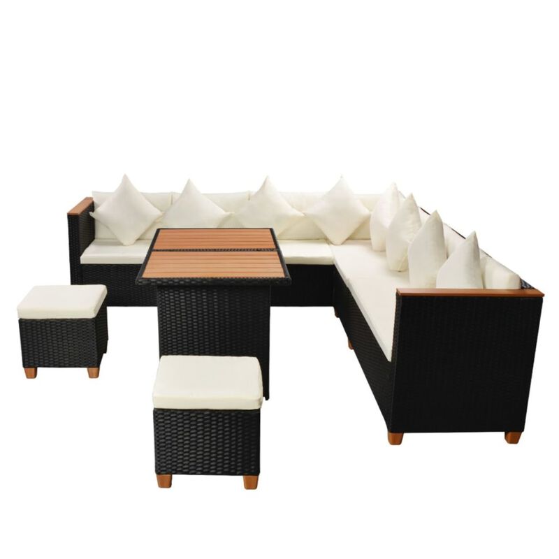 vidaXL 7 Piece Garden Lounge Set with Cushions Poly Rattan Black