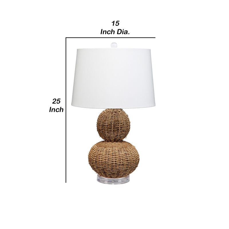 25 Inch Table Lamp, Rattan Woven, Inverted Tapered Shade, White, Beige-Benzara