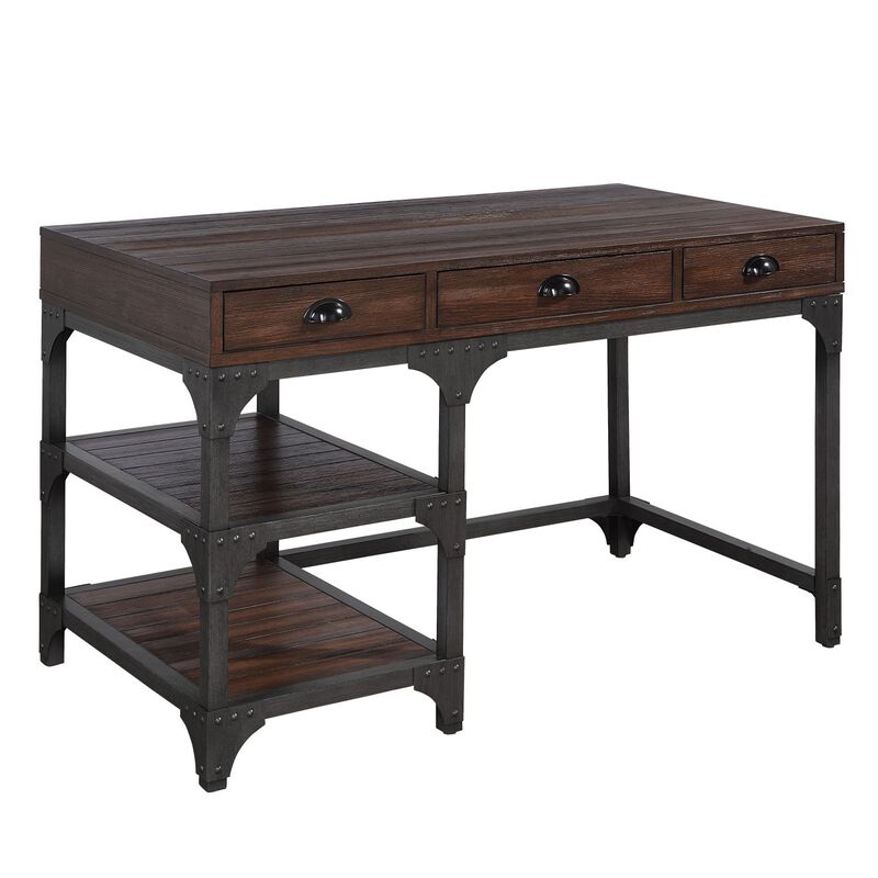 Gordon Writing Desk, Espresso Oak Finish & Black Metal OF 00143