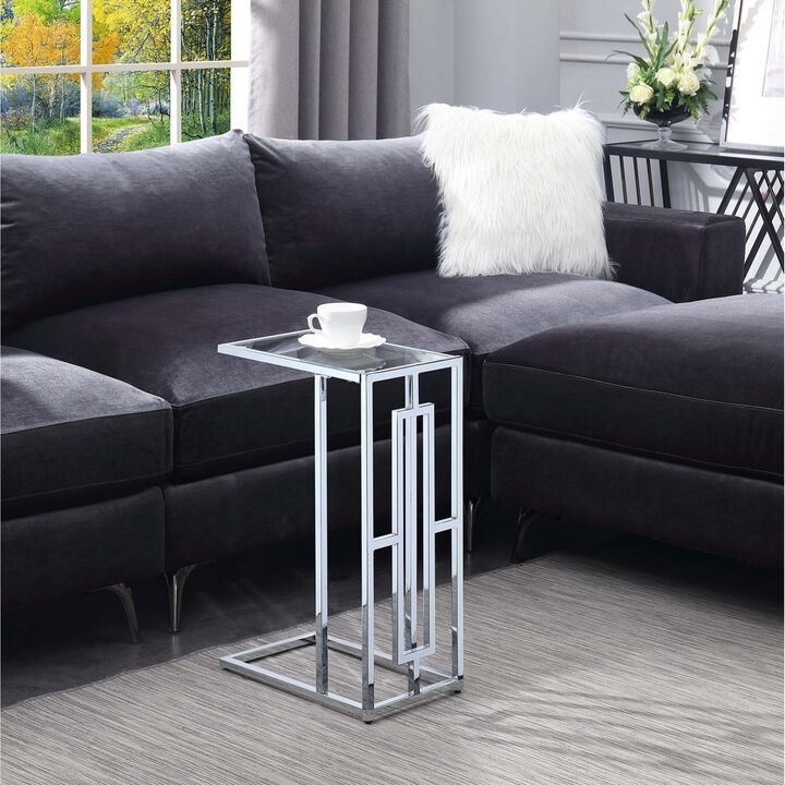 Convenience Concepts Town Square Chrome C Table, Clear Glass / Chrome Frame