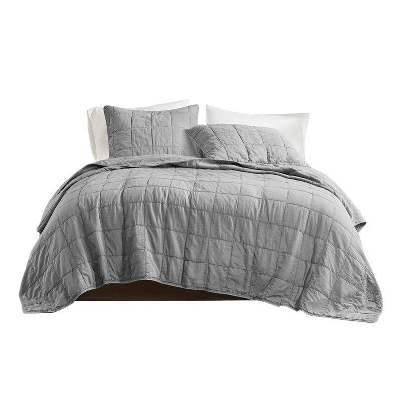 Gracie Mills Griffin 3-Piece Grid Design Cotton Coverlet Set