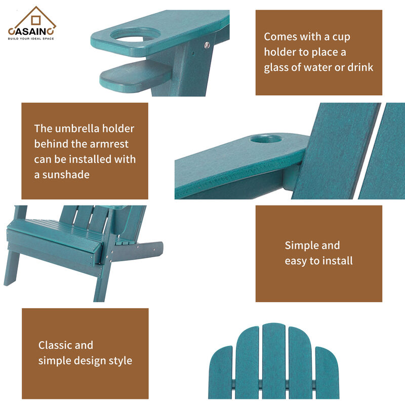 Traditional Curveback Plastic Patio Adirondack Chair with Cup Holder and umbrella holder Outdoor