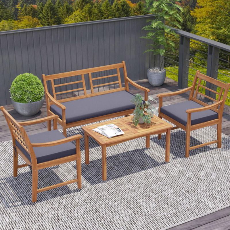 Hivvago 4 Piece Wood Patio Furniture with Armchairs Loveseat and Coffee Table