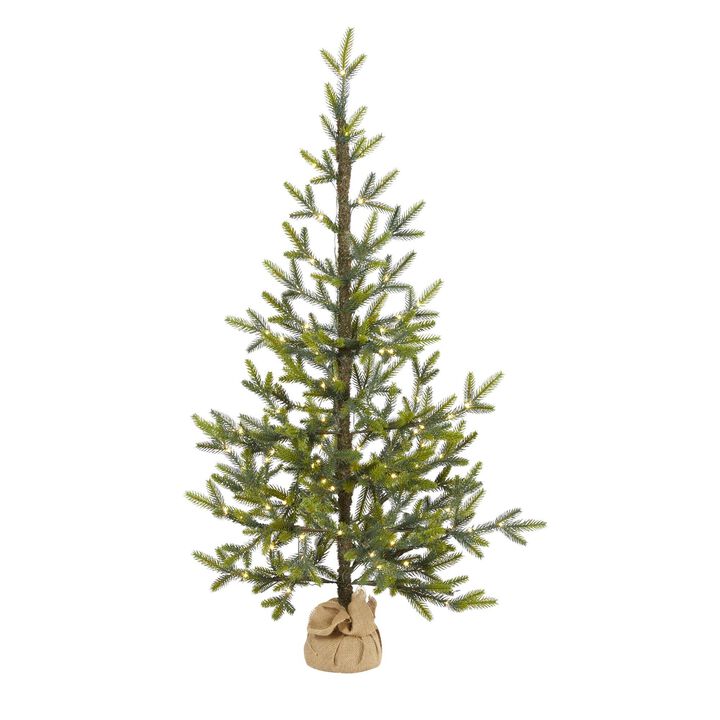 Nearly Natural 4-ft Fraser Fir �Natural Look-in Artificial Christmas Tree with 100 Clear LED Lights, a Burlap Base and 403 Bendable Branches