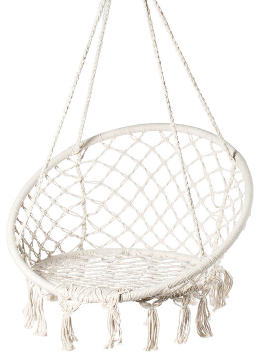 Round Hanging Hammock Cotton Rope Macrame Swing Chair for Indoor and Outdoor
