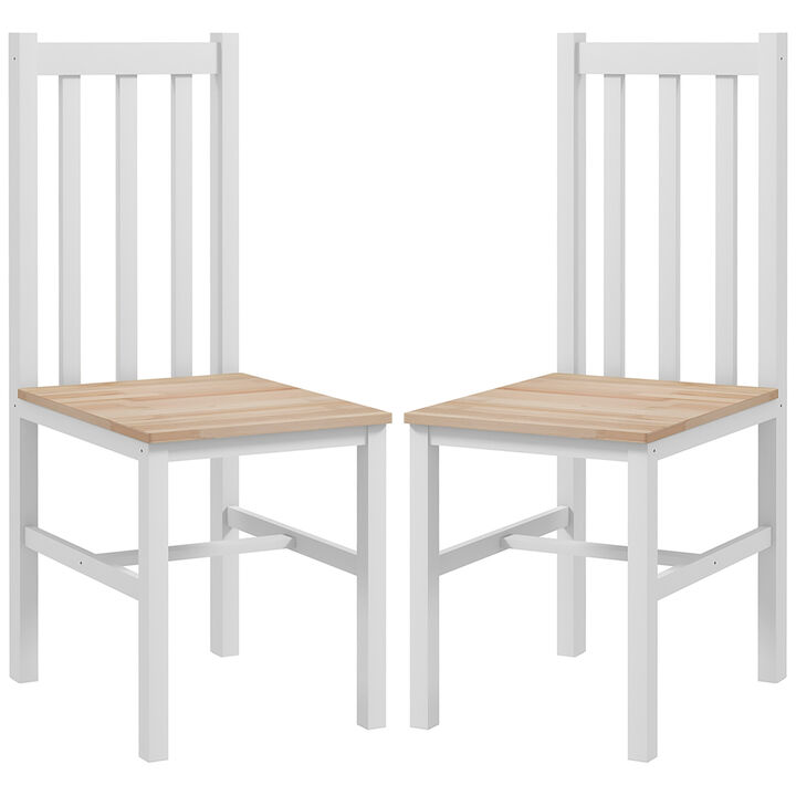 HOMCOM Dining Chairs, Set of 4 Farmhouse Kitchen Chairs with Slat Back, Pine Wood Seating for Living Room and Dining Room, White