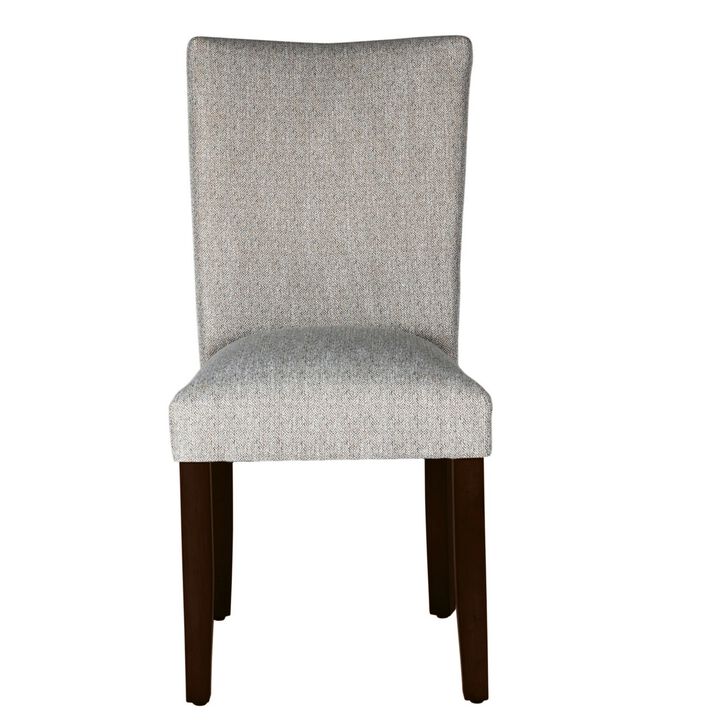Fabric Upholstered Wooden Parson Dining Chair with Splayed Back, Light Gray and Brown - Benzara