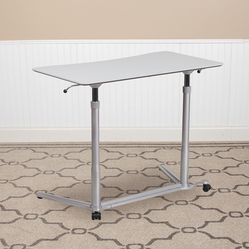 Flash Furniture Merritt Sit-Down, Stand-Up Light Gray Computer Ergonomic Desk with 37.375''W Top (Adjustable Range 29'' - 40.75'')