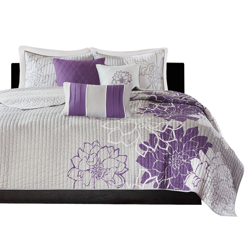 Gracie Mills Glenda 6-Piece Reversible Cotton Printed Quilt Set with Throw Pillows