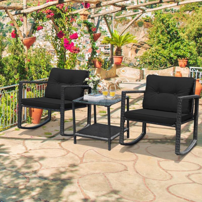 Hivvago 3 Pieces Cushioned Patio Rattan Set with Rocking Chair and Table