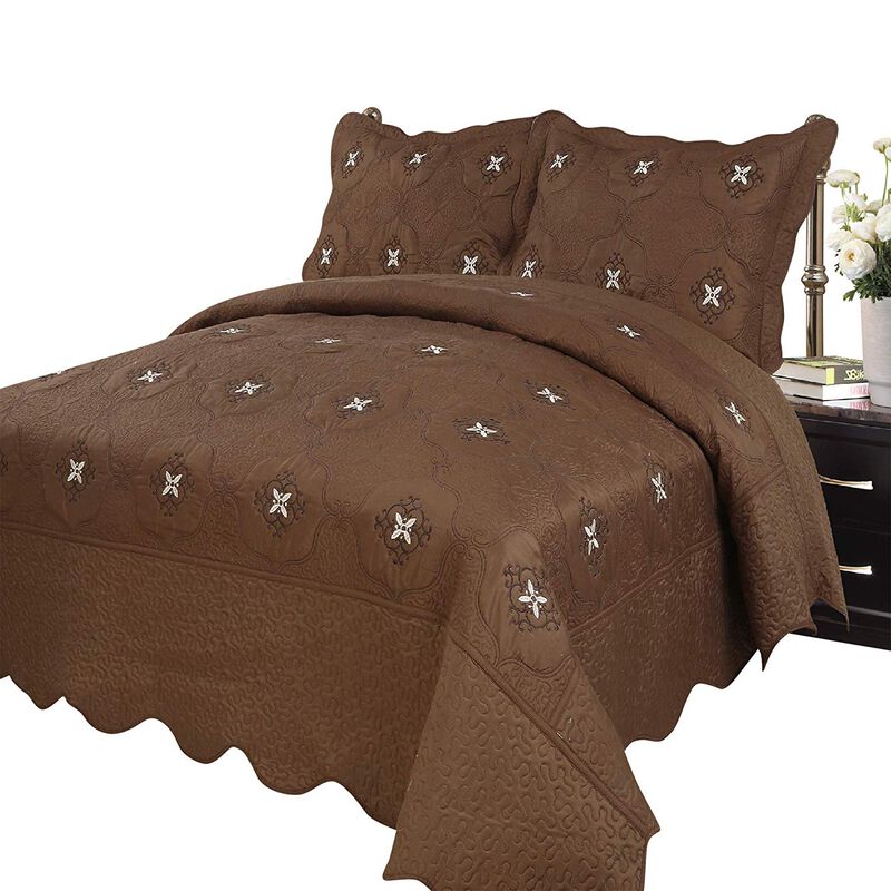 MarCielo 3 Piece Quilted Embroidery Quilts Bedspreads Set Emma