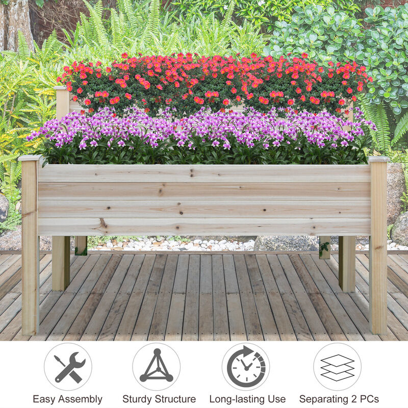 Outsunny 2 Tier Raised Garden Bed, Elevated Wooden 2 Box Planter , Gardening Grow Stand, Planting Bed for Flowers, Vegetables, Herb, Natural