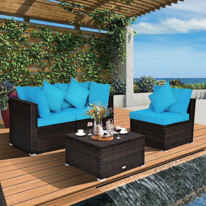 4 Pcs Ottoman Garden Deck Patio Rattan Wicker Furniture Set Cushioned Sofa