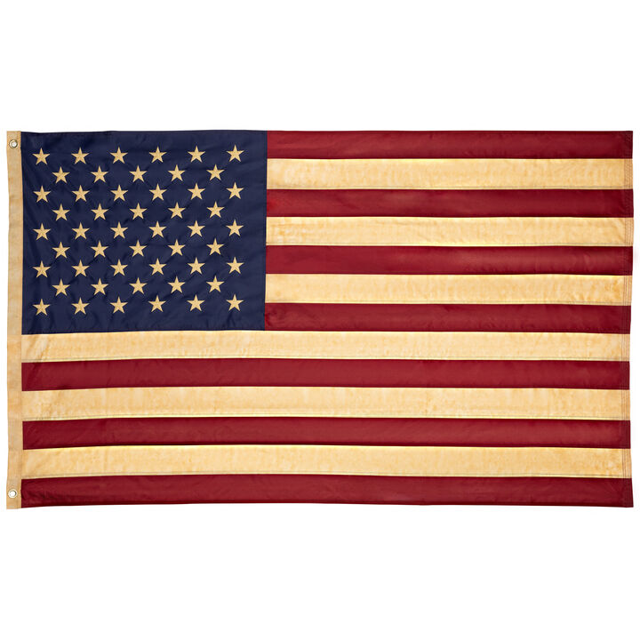 Patriotic Tea-Stained Embroidered Outdoor House Flag 60" x 36"
