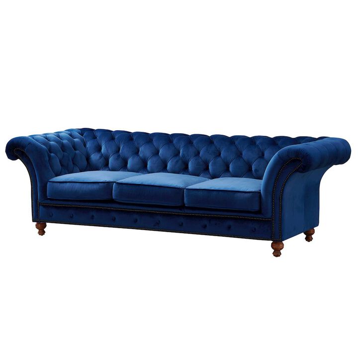 Crafters and Weavers Peyton Sloped Arm Chesterfield Sofa - Blue Velvet