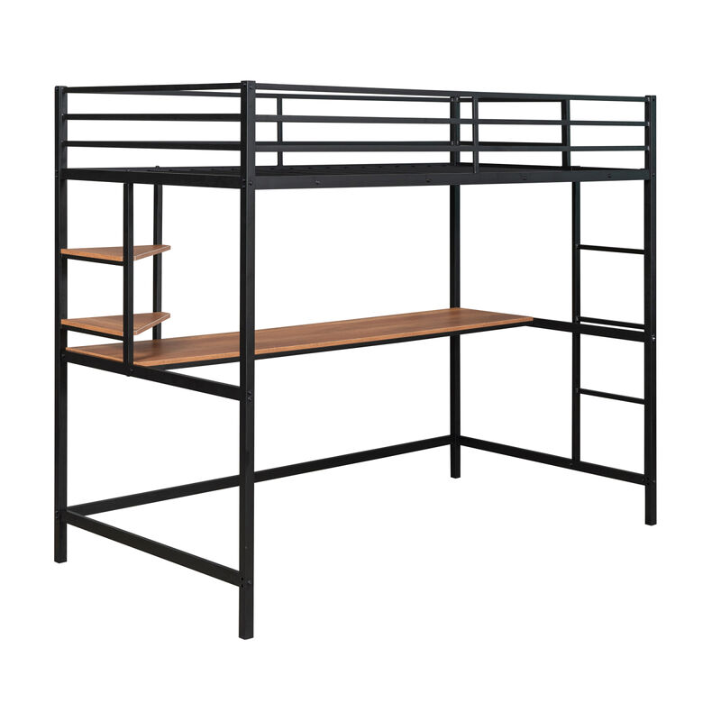 Twin Metal Loft Bed With Desk And Shelf