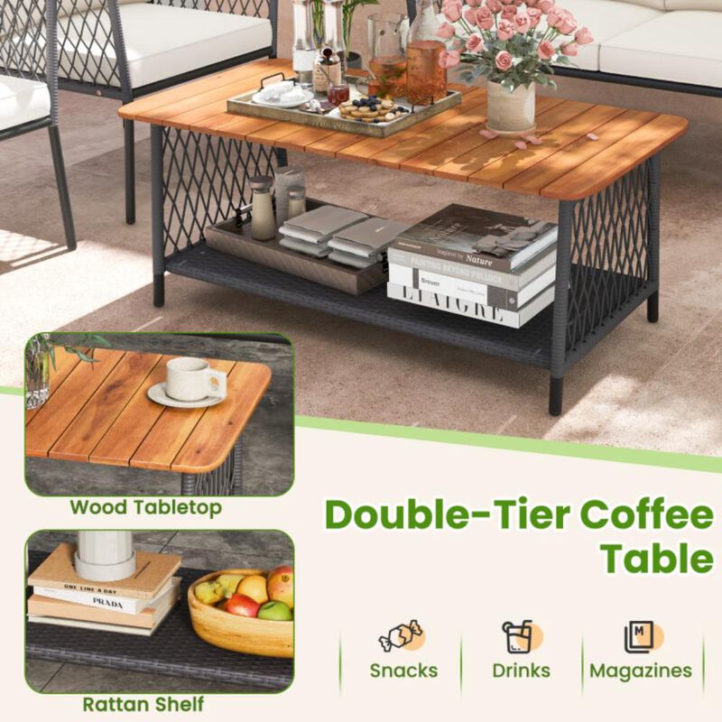 Hivvago 4 Piece Patio Rattan Furniture Set with 2-Tier Coffee Table