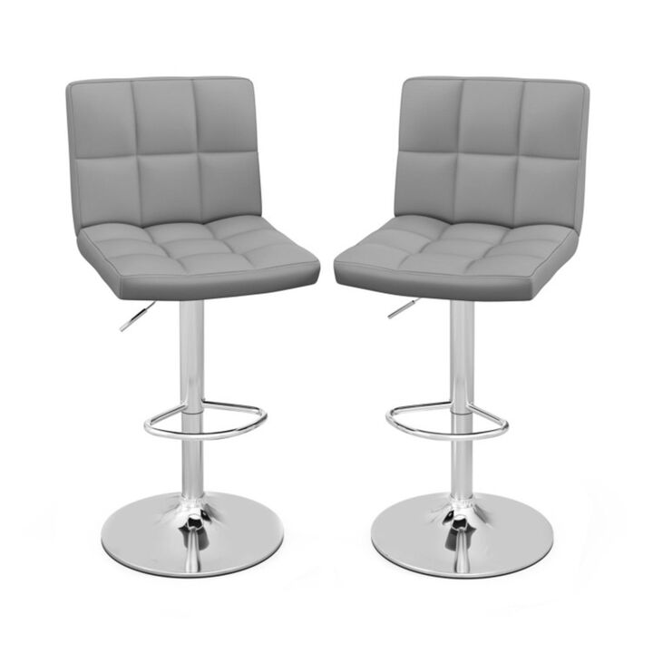Hivvago Set of 2 Square Swivel Adjustable Bar Stools with Back and Footrest-Gray