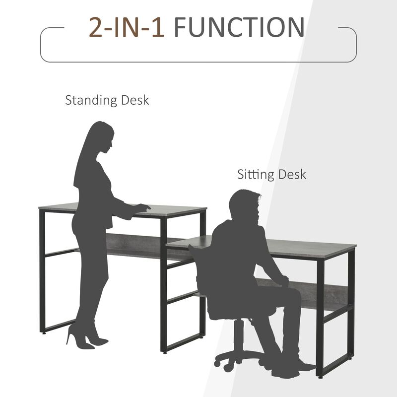 86.5 Inch Two Person Desk Double Computer Table Writing Desk with Open Shelves Long Storage Workstation for Home Office Black and Grey