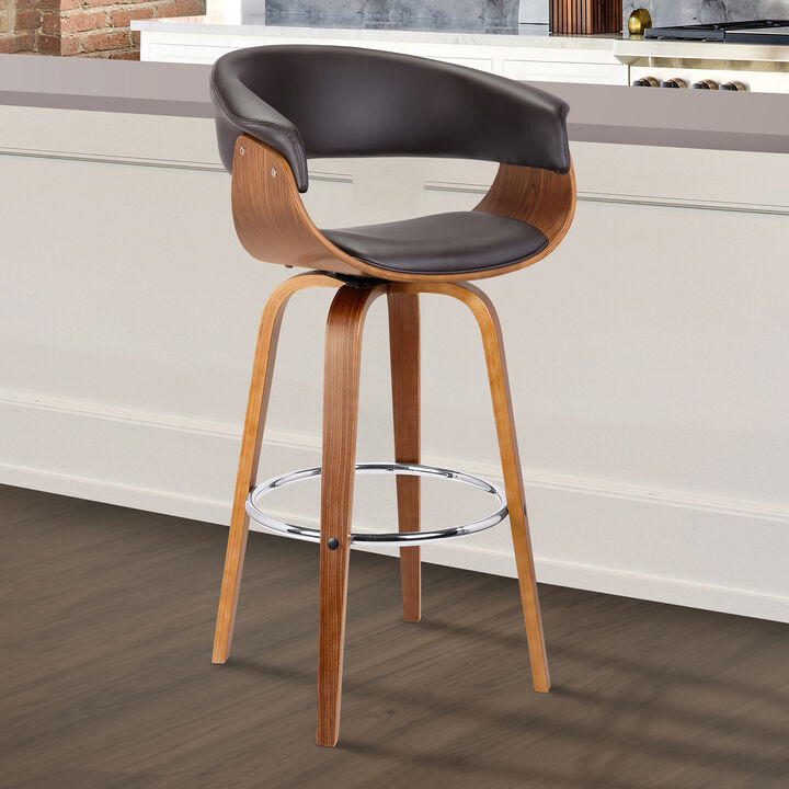 Julyssa  Counter Height Swivel Cream Faux Leather and Walnut Wood Bar Stool